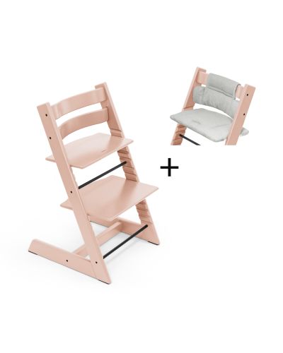 Stokke Tripp Trapp kinderstoel Serene Pink tijdelijk met gratis kussen Grey