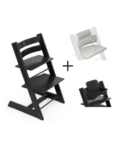 Stokke Tripp Trapp Stoel Bundel met BabySet² - Black inclusief gratis kussen