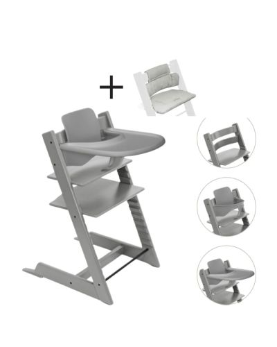 Stokke Tripp Trapp Stoel Bundel met BabySet² en Tray - Storm Grey inclusief gratis kussen