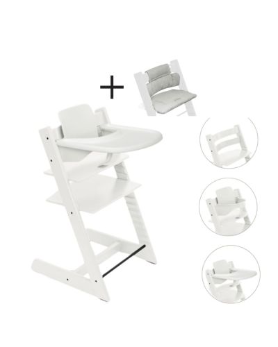 Stokke Tripp Trapp Stoel Bundel met BabySet² en Tray White inclusief gratis kussen