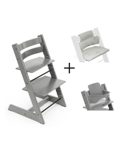 Stokke Tripp Trapp Stoel Bundel met BabySet² - Storm Grey inclusief gratis kussen