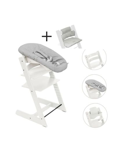 Stokke Tripp Trapp Stoel Bundel met BabySet² White en Newborn Set Grey inclusief gratis kussen