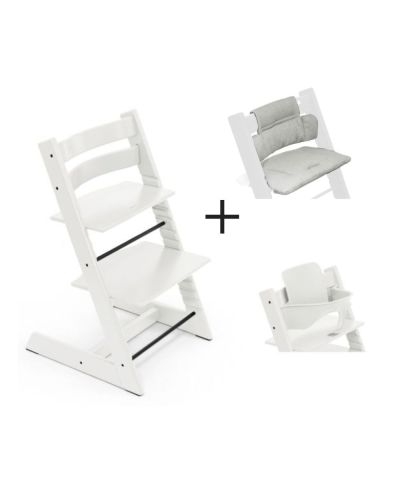 Stokke Tripp Trapp Stoel Bundel met BabySet² - White met gratis kussen