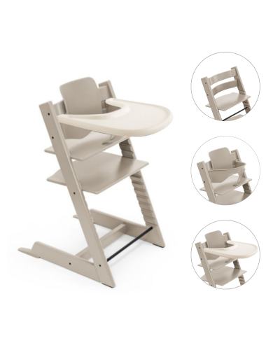Stokke Tripp Trapp bundel Cashmere Grey met BabySet² en Vanilla White tray