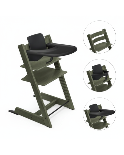 Stokke Tripp Trapp Stoel Marble Green Bundel met BabySet² en Tray - Black