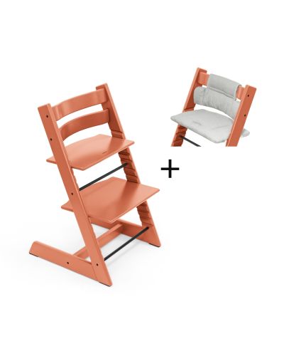 Stokke Tripp Trapp kinderstoel Terracotta tijdelijk met gratis kussen Grey