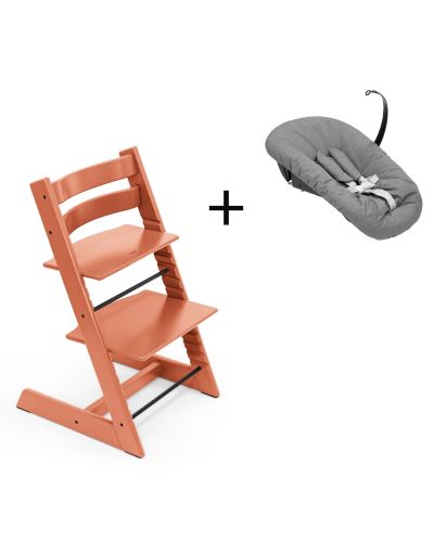 Stokke Tripp Trapp Terracotta, inclusief los afgebeelde Newborn Set Anthracite