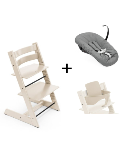 Stokke Tripp Trapp Vanilla White + Newborn Set Anthracite en babyset