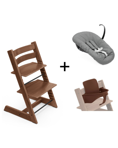 Stokke Tripp Trapp Warm Brown + Newborn Set Anthracite en babyset