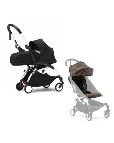 Stokke YOYO³ Kinderwagen Compleet Leopard met 0+ Newborn Pack Black – White Frame