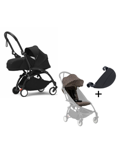 Stokke YOYO³ Kinderwagen Compleet Leopard met 0+ Newborn Pack Black – Black Frame met gratis leg rest