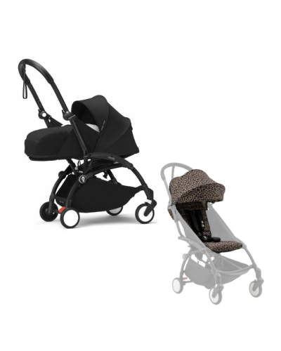 Stokke YOYO³ Kinderwagen Compleet Leopard met 0+ Newborn Pack Black – Black Frame
