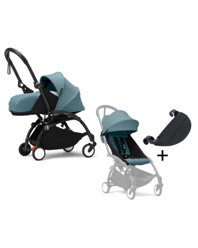 Stokke YOYO³ Kinderwagen Compleet met 0+ Newborn Pack Aqua – Black Frame met gratis leg rest
