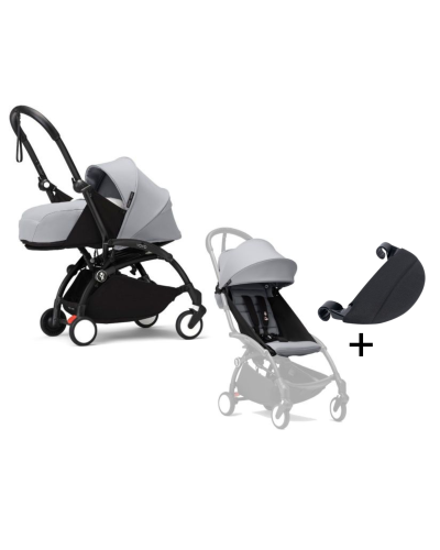 Stokke YOYO³ Kinderwagen Compleet met 0+ Newborn Pack Stone – Black Frame met gratis voetenplankje