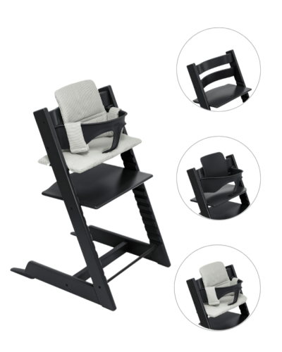 Stokke Tripp Trapp Stoel Bundel met BabySet² Black en Kussen Nordic Grey