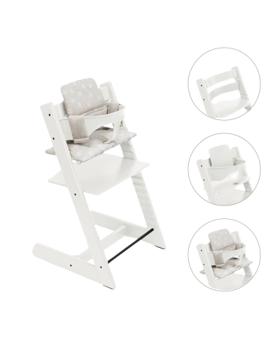 Stokke Tripp Trapp Stoel Bundel met BabySet² White en Kussen Star Silver