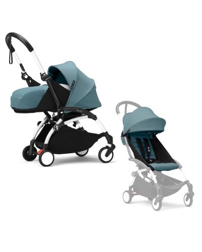Stokke YOYO³ Kinderwagen Compleet met 0+ Newborn Pack Aqua – White Frame