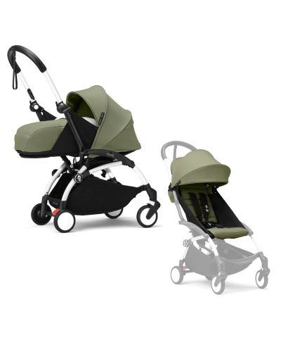 Stokke YOYO³ Kinderwagen Compleet met 0+ Newborn Pack Olive – White Frame