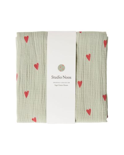 Studio Noos Swaddle Hearts Sage Green 120 x 120 cm
