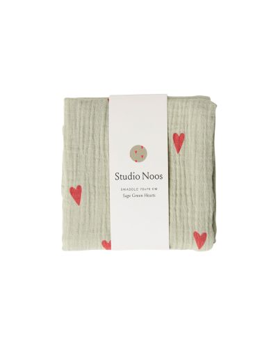 Studio Noos Swaddle Hearts Sage Green 70 x 70 centimeter