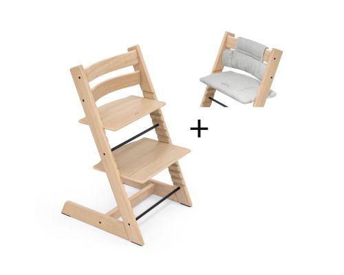 Stokke Tripp Trapp kinderstoel Oak Natural tijdelijk met gratis kussen Grey