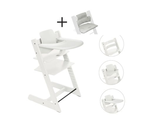 Stokke Tripp Trapp Stoel Bundel met BabySet² en Tray White inclusief gratis kussen