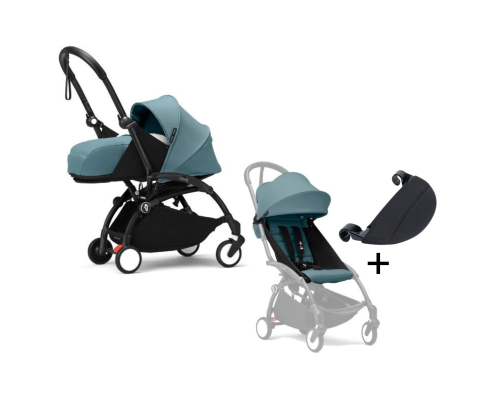 Stokke YOYO³ Kinderwagen Compleet met 0+ Newborn Pack Aqua – Black Frame met gratis leg rest

