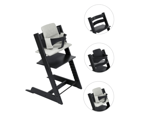 Stokke Tripp Trapp Stoel Bundel met BabySet² Black en Kussen Nordic Grey