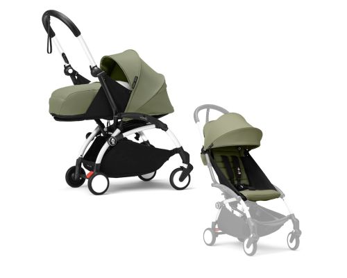 Stokke YOYO³ Kinderwagen Compleet met 0+ Newborn Pack Olive – White Frame