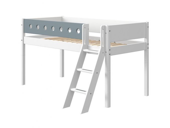 breng de actie kaart in de buurt Flexa White Halfhoogslaper Wit-Blauw Met Schuine Ladder | BabyPlanet