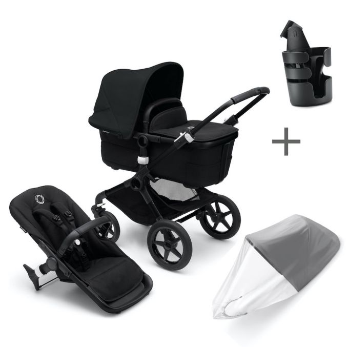 Bugaboo Fox 3 Kinderwagen Compleet Black Midnight Black met Regenhoes